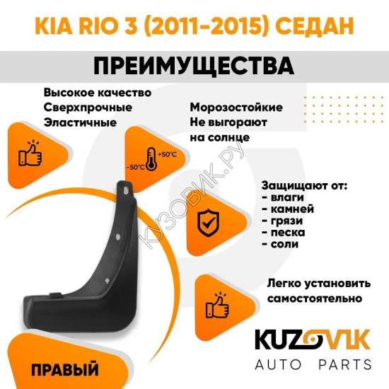 Брызговик задний правый Kia Rio 3 (2011-2015) седан KUZOVIK Брызговик задний правый Kia Rio 3 (2011-2015) седан KUZOVIK